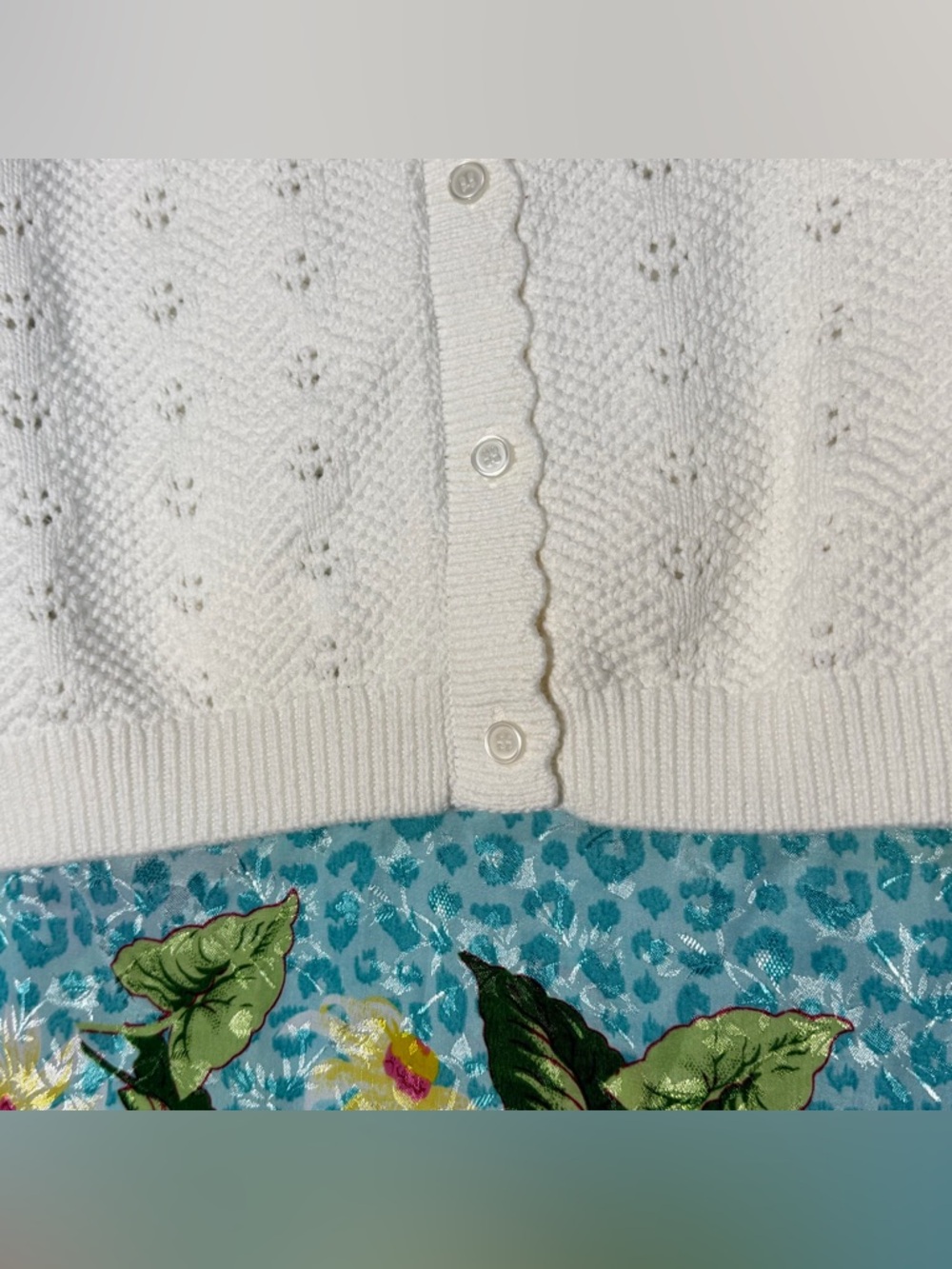 Women's White Short-Sleeve Knit Button-Down Cardigan - Picture 14 of 16